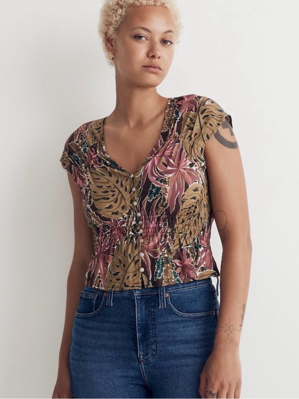 Madewell Shirred Cap Sleeve Smocked Peplum Top Size Medium